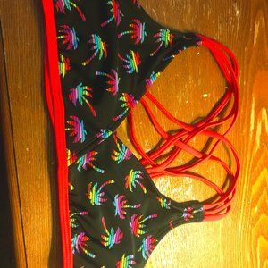 Cute kids swim top with pom trees on the swim top